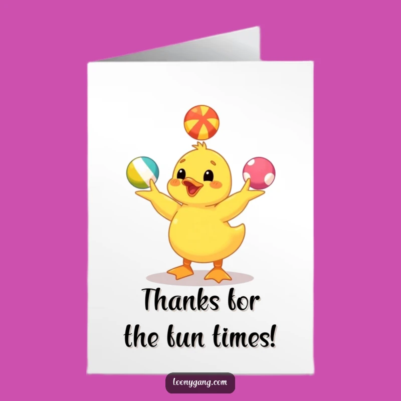 Free Printable Thank You Card: Juggling Duckling Gratitude, Humorous Downloadable for Appreciation