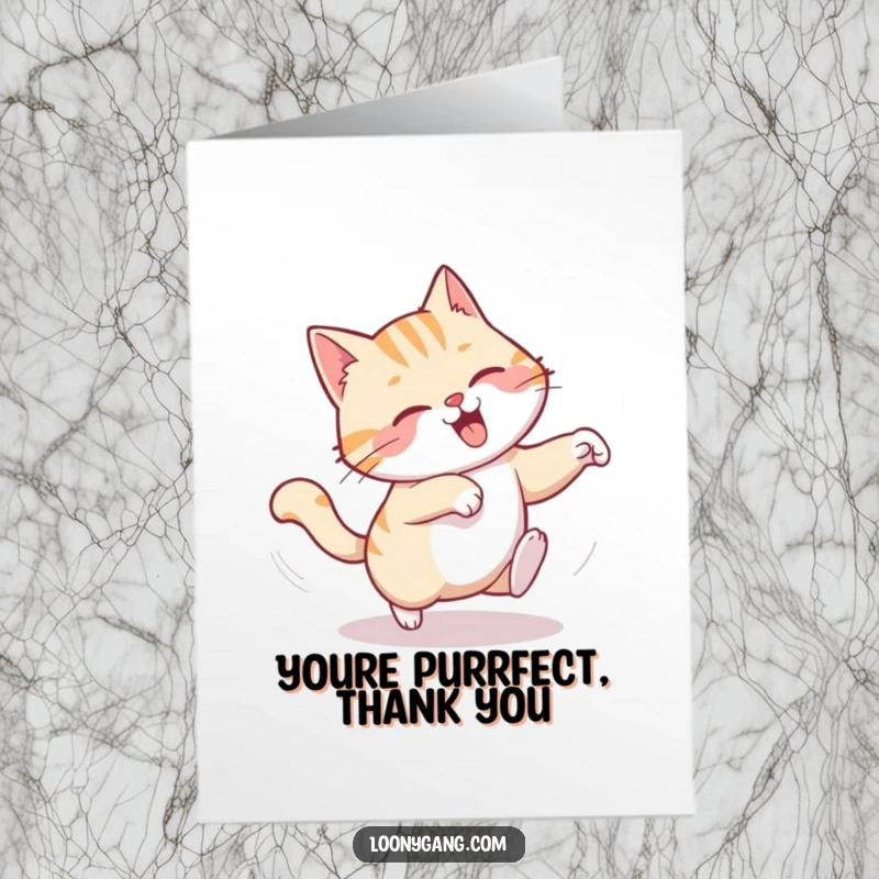 Funny Free Printable Thank You Card: A chuckling cat chasing its tail in a comical dizzy spin.