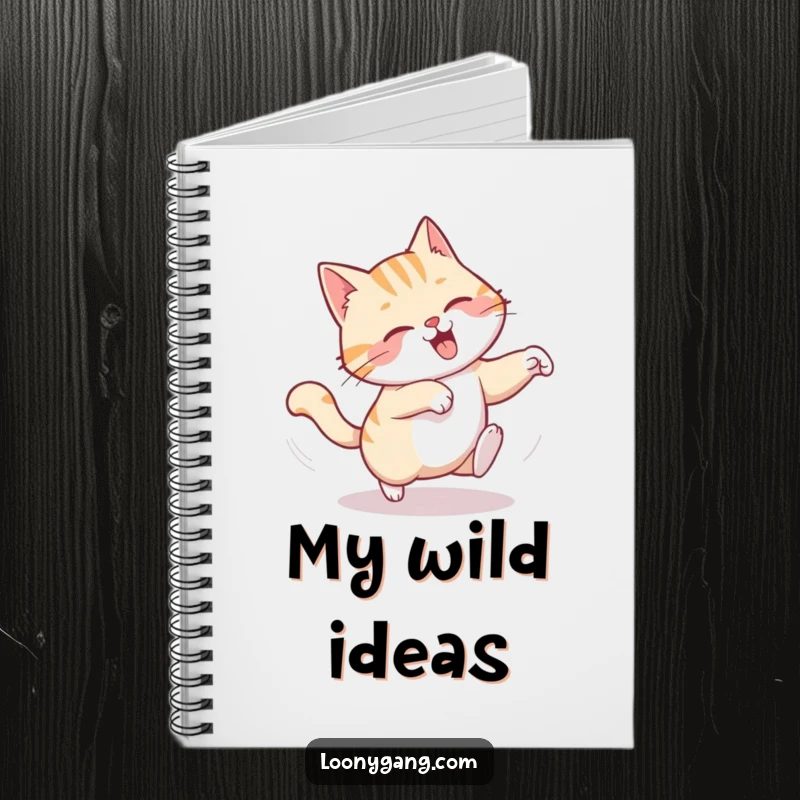 Funny notebook featuring a chuckling cat in a dizzying spin, comically chasing its tail, perfect for notes and ideas.