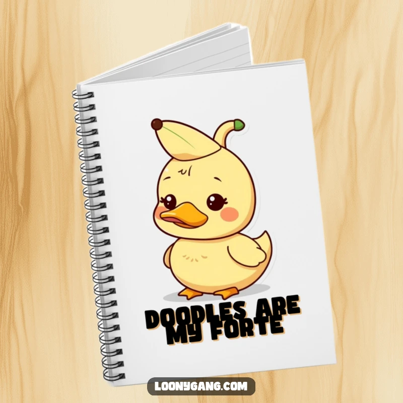 Funny dorky duckling with banana peel hat, cute journal, perfect for notes.