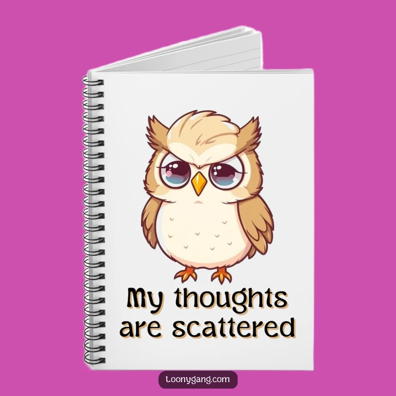 Funny Flustered Owl Notebook, Oversized Feather Journal, Humorous Gift for Writers