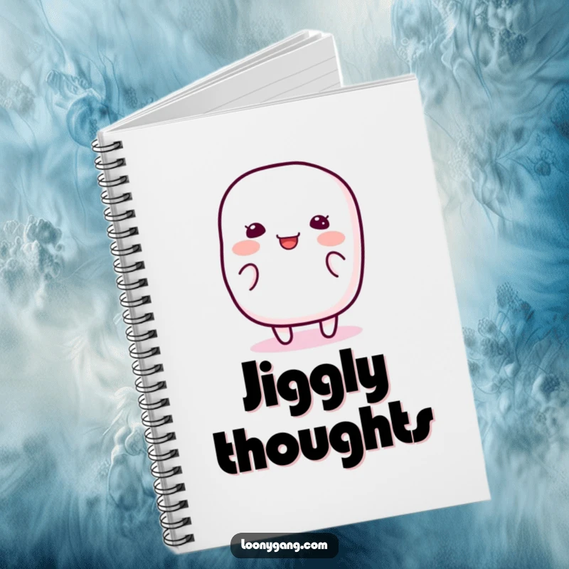 Funny Marshmallow Wiggle Notebook featuring a happy, jiggly marshmallow character wiggling with pure silliness, inspiring creativity and smiles on every page.
