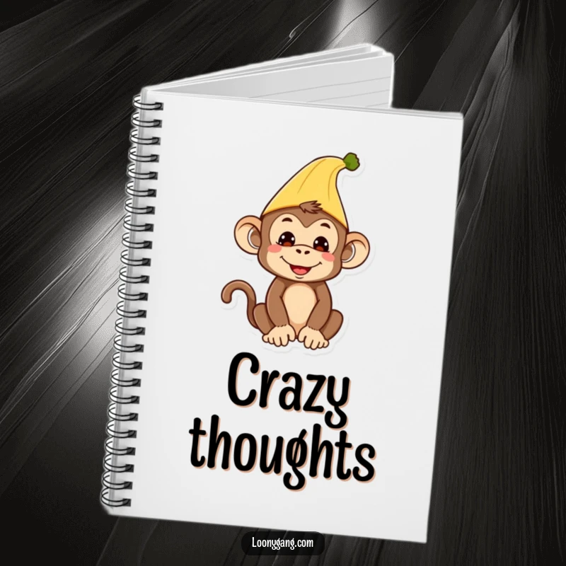 Funny Monkey Notebook: Silly monkey wearing a banana peel as a hat, perfect for notes.