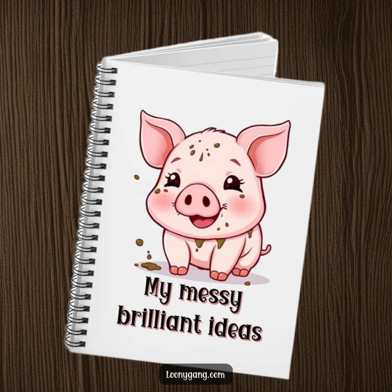 Funny Muddy Piglet Notebook with a cheerful piglet covered in playful mud splatters. Ideal for notes and sketches.