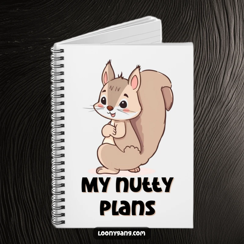 Funny squirrel notebook, a mischievous squirrel hiding a giant acorn behind its back, ready for your notes and creative ideas.