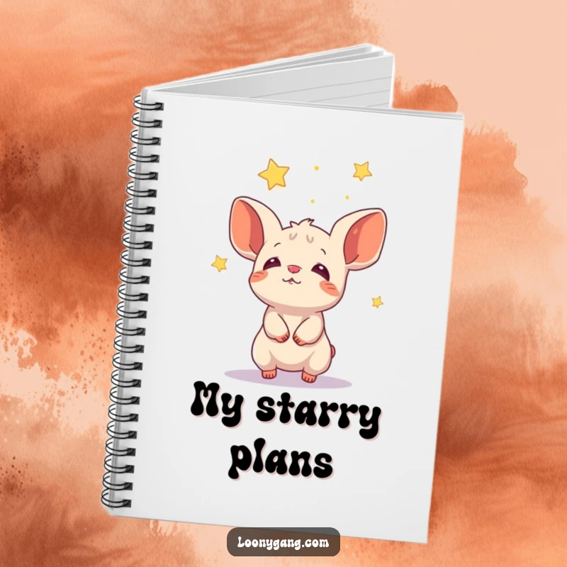 Funny animal with big ears catching falling stars, a humorous notebook for journaling wishes.