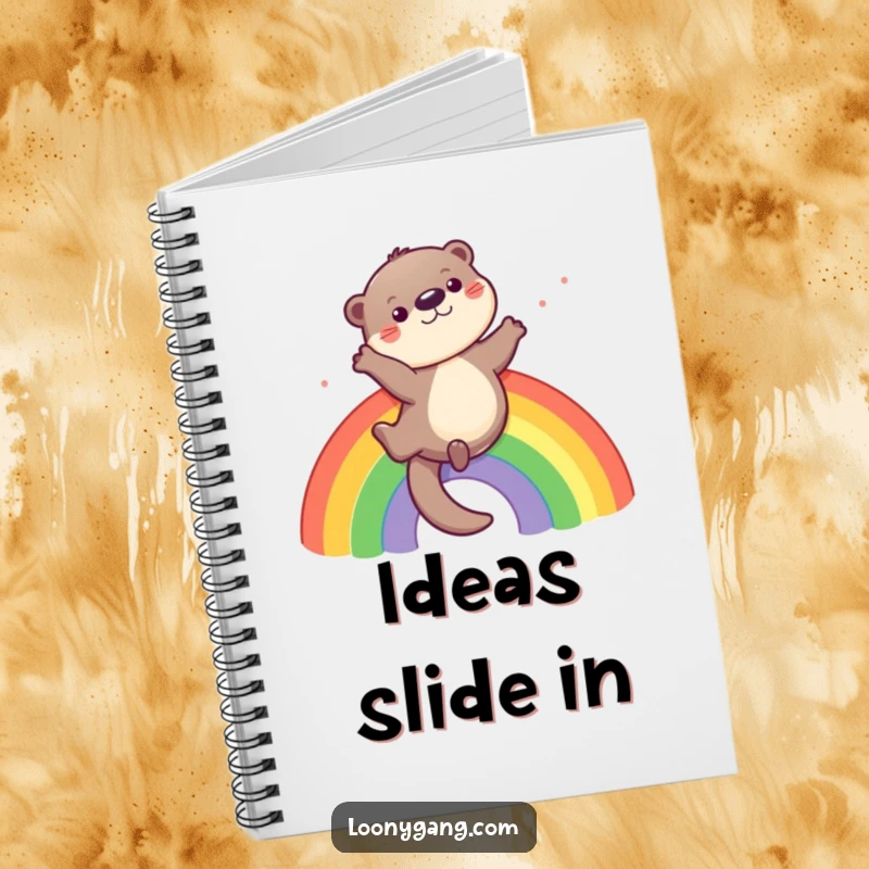 Funny otter notebook featuring a playful otter sliding down a rainbow, great for notes.