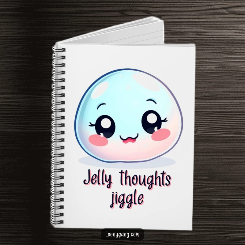 Funny wobbly jelly blob notebook, a big-eyed, jiggly character captured mid-wobble, perfect for jotting down fun ideas.