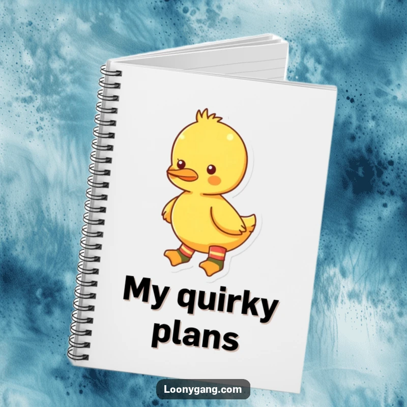 Funny bright yellow duckling notebook featuring mismatched socks, perfect for notes, ideas, or doodles with a side of quirky charm. A funny companion.