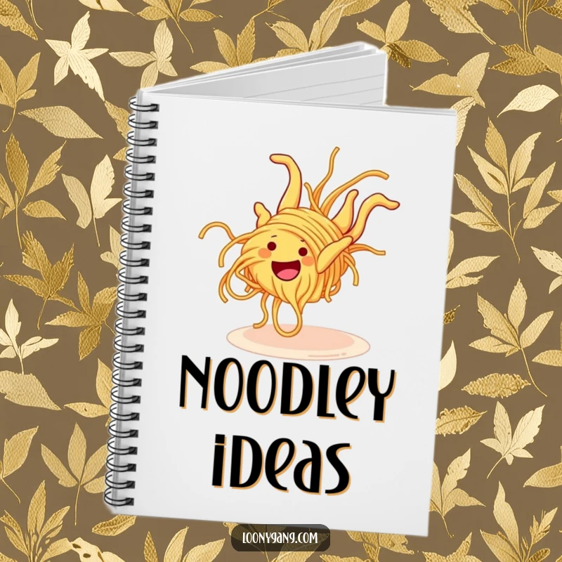 Funny Spaghetti Somersault Notebook featuring a grinning spaghetti noodle attempting a clumsy somersault, inspiring creativity and laughter on every page.