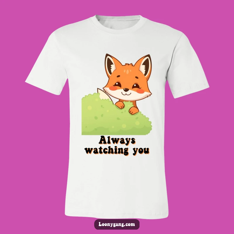 Funny Fox T-Shirt: Mischievous Grin Peeking Bush Style Tee