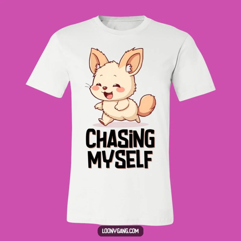 Funny Tail Chasing T-Shirt: Giggling Creature with Big Ears Tee
