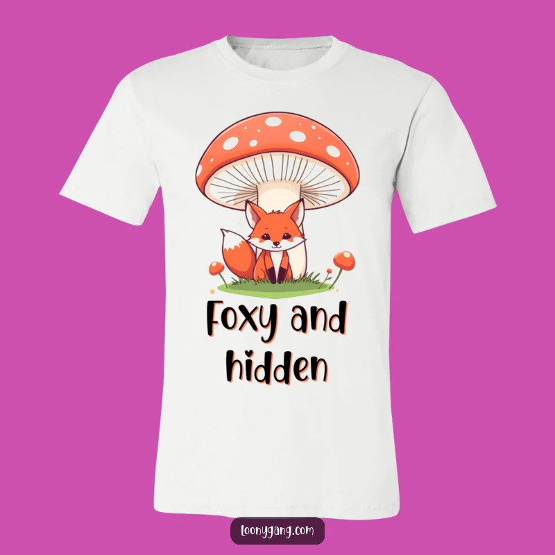 Funny Fox T-Shirt: Comical Hidden Fox Behind Mushroom, Whimsical Animal Tee Gift