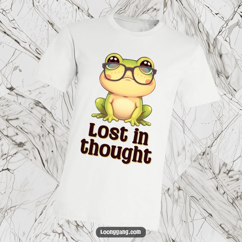 Funny frog with huge glasses looking completely bewildered on a t-shirt, a comical and funny gift.
