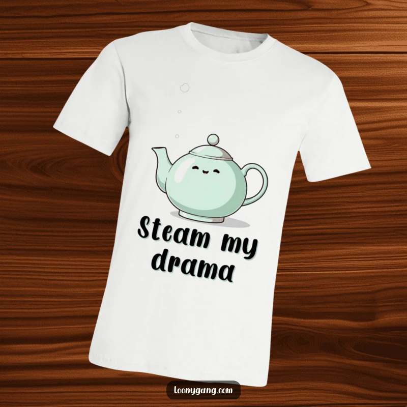 Funny Eccentric Teapot T-Shirt: An eccentric teapot whistles emphatically with a dramatic steam effect, ideal for tea lovers.