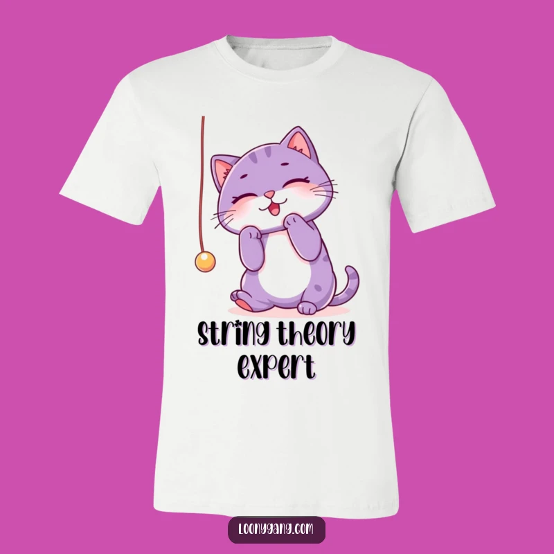 Funny Purple Cat T-Shirt: Playful String Chase, Comical Apparel Gift