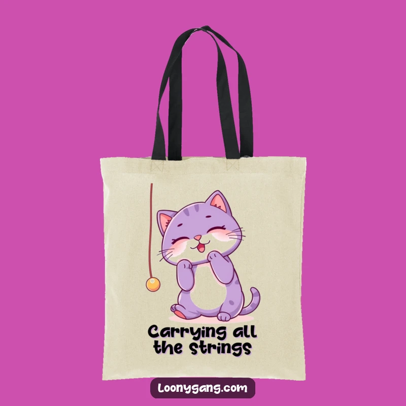 Funny Purple Cat Tote Bag: Playful String Design, Stylish Carry-All Gift