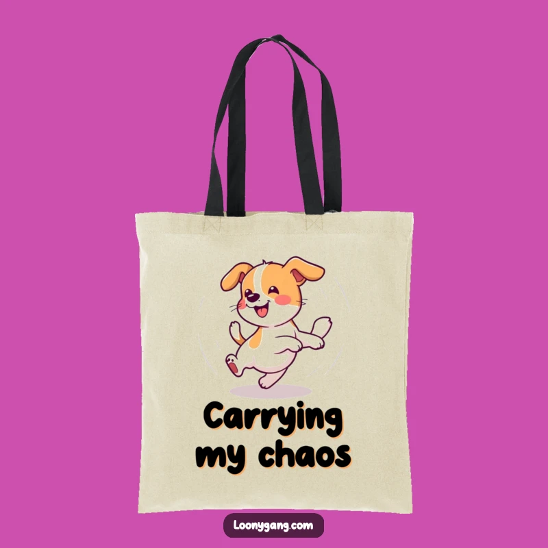 Funny Wobbly Dog Tote Bag: Dizzy Tail Chaser Everyday Carryall